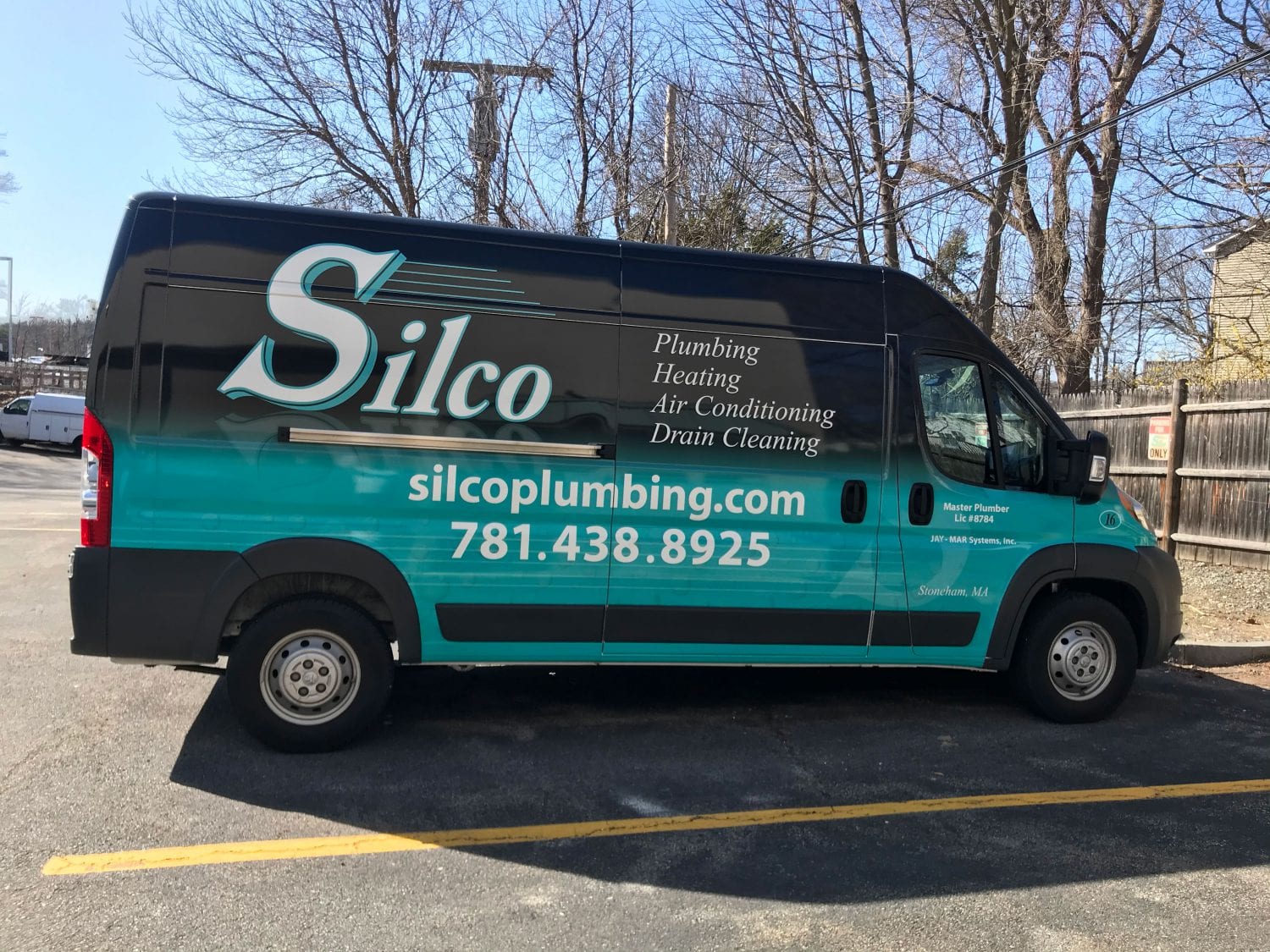 Silco Plumbing service van in Stoneham, MA